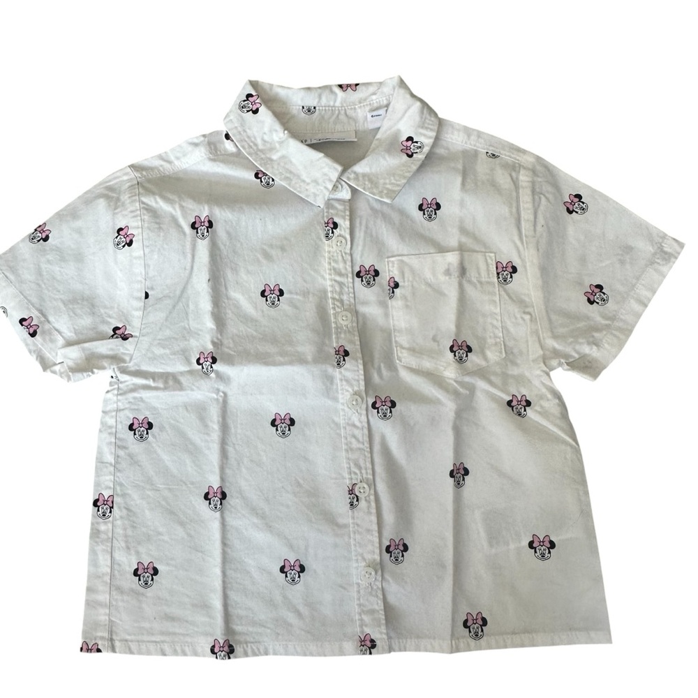 Baby GAP Minnie Mouse Print Button Down Shirt White & Pink Size 5 Years Baby EUC